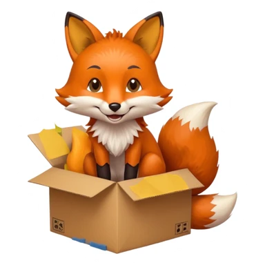 fox with a mischievous grin sitting in a cardboard box sticker