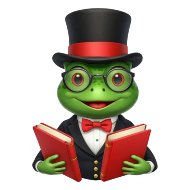frog wearing top hat with glasses and red book sticker