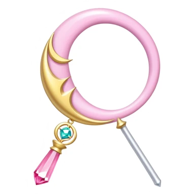 Sailor Moon's Crescent Moon Stick, a pink wand with a gold crescent moon on top and a circular silver gem in the center sticker