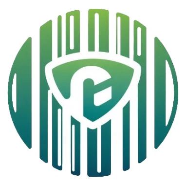 Minimalist circular logo with a stylized barcode morphing into a globe, with company name "EthicScope" elegantly incorporated into the design. Clean greens and blues with neutral tones. Professional tech-forward design. sticker