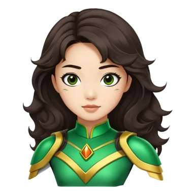 green Power Ranger Asian girl with dark brown wavy hair sticker