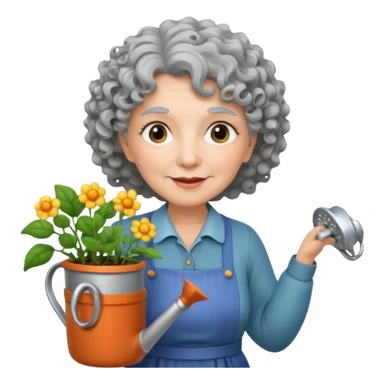 Older female florist – curly hair, hold garden watering pot sticker