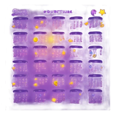 "Calendar with magical numbers and celestial symbols, daily fortune telling with numbers, mystical purple glow" sticker