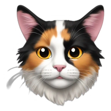 girl fluffy calico cat face left side black right orange rest is white pink nose sticker