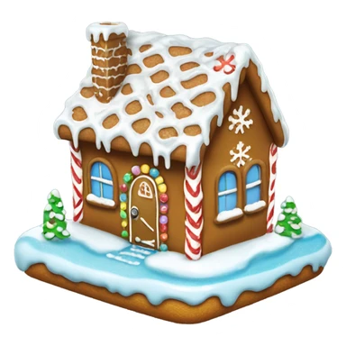 Gingerbread house with cute snowflakes on and dripping icing on to resemble snow and ice, with Windows and a door sticker