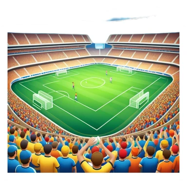 An icon featuring a large stadium with a football match in progress, players in action on the field, and a cheering crowd in the stands. Bright floodlights illuminate the pitch, creating an intense atmosphere of competition. The transparent background highlights the thrill of live sports events. sticker