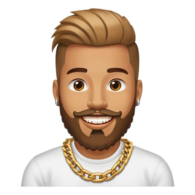 A guy from New York City with a beard and very, very shiny teeth and a rap chain sticker