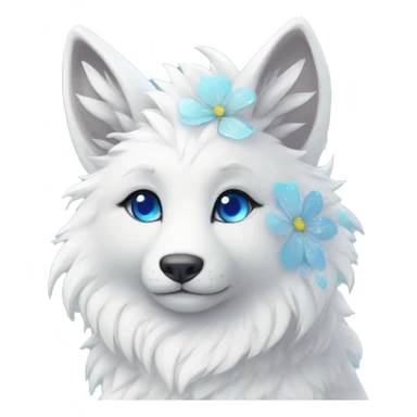 Anthro Cute Cool Kawaii gorgeous sparkly ethereal white fantasy animal creature with blue eyes furry sona with flowers beautiful aesthetic sticker