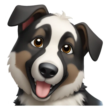 black and dark brown German shepherd with a white nose, with blue eyes, has a panda teddy in its mouth sticker