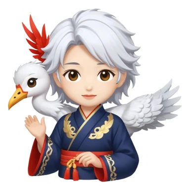 A cute chibi-style emoji of Xianyun (Cloud Retainer) from Genshin Impact, with her elegant crane-like features, fluffy white hair, and traditional Liyue attire. Add a playful or serene expression, maybe with a small cloud or mist effect around her to sticker