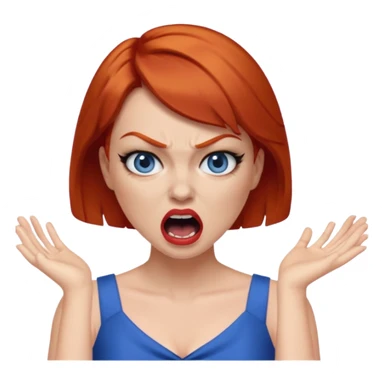 mujer pelirroja con los ojos y los labios maquillados enojada gritando con vestido azul pelo corto sticker