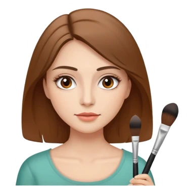 Chicha rubia de ojos café con cabello abajo de hombro haciéndose un maquillaje natural con una brocha en la mano de maquillaje  sticker