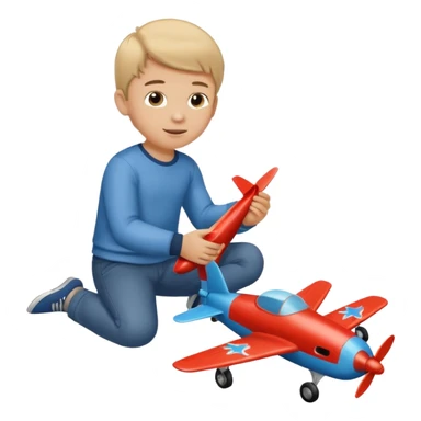 Little boy playing with toy airplane on the floor sticker