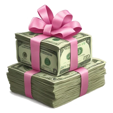 Stack of money with pink bow sticker