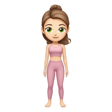 White girl with brown hair green eyes in light pink workout set on yoga mat sticker