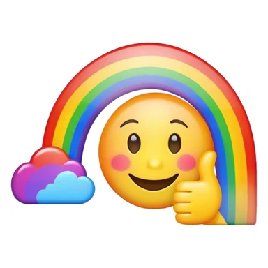 Rainbow with a happy face and also the hand going across  sticker
