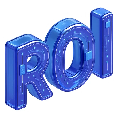 The letters 'ROI' in a glossy circuit style, modern and tech-inspired sticker