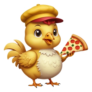 Pollito de color amarillo con un sombrero  agarrando un pedazo de pizza sticker