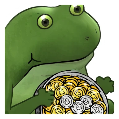 bufo frog (pepe) with a pile of coins sticker