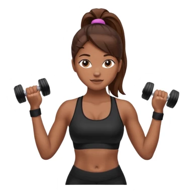 beautiful girl with brown hairs in sport wear in her hands is dumbbells sticker