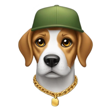 beagle dog with a cap and a gold chain sticker
