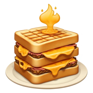 kavurma meat toasted sandwich object icon, grilled toasted bread, sautéed Turkish kavurma beef filling, melted cheese, juicy meat texture, golden brown crust, warm steam rising, 3D cartoon, mobile game icon style, centered, clean background, no text, no watermark sticker
