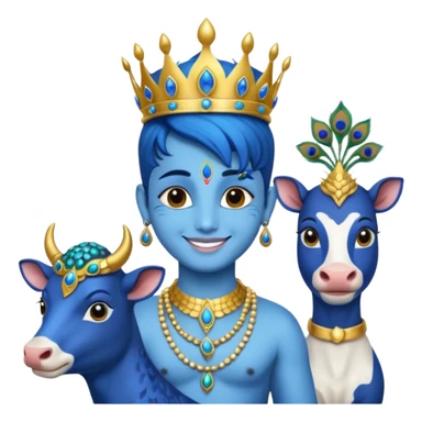 Krishna with cows, blue-skinned deity, peacock feather crown sticker