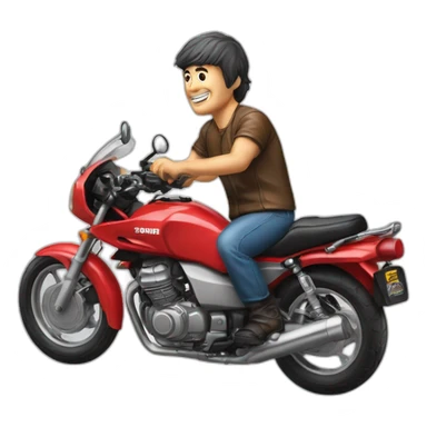 A middle age man wheelie the motorcycle honda Red 250 cc 1985 sticker