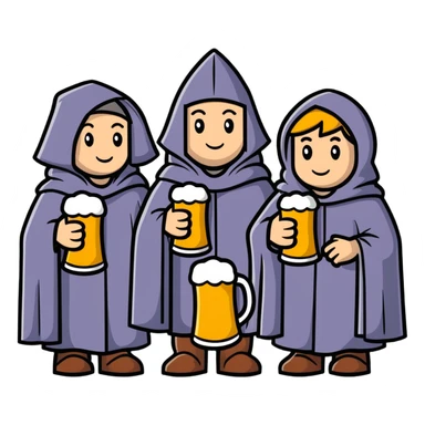 group of medieval pilgrims with cloaks and beer bottles sticker