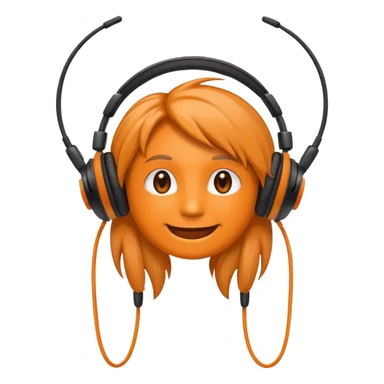 Orange happy face emoji with a couple of hair,headphones,and antennas. sticker