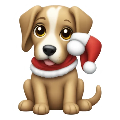 a Christmas doggy hugging a toy sticker