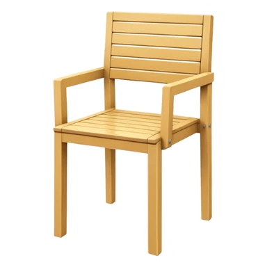 style wooden chair made of light brown wood with a yellowish tone. The design should match the reference image — modern and geometric with a solid, squared frame and slatted backrest and seat. Clean lines, minimalistic style, soft shading, and no background. sticker