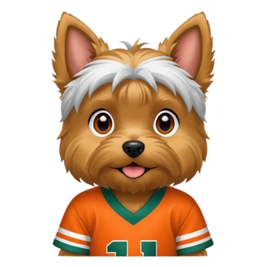 Yorkie in Miami hurricanes jersey sticker