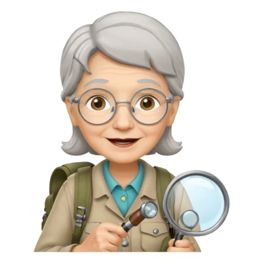 scout old woman backpack and magnifying glass sticker
