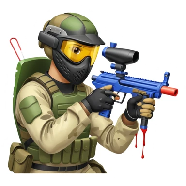 A paintball player in full gear, aiming a paintball gun with focus and determination. The scene includes vibrant splashes of paint and a dynamic battlefield setting, emphasizing action, strategy, and teamwork in a competitive environment sticker