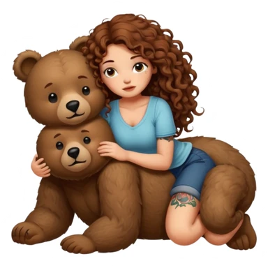 cute woman long curly brown hair tattoos riding sleepy bear sticker