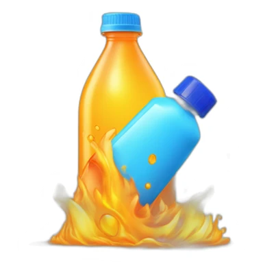 plastic bottle with blue cap, and detitle being SLAP in blue color with a yellowish cartoony fire on the background and the juice being orange sticker
