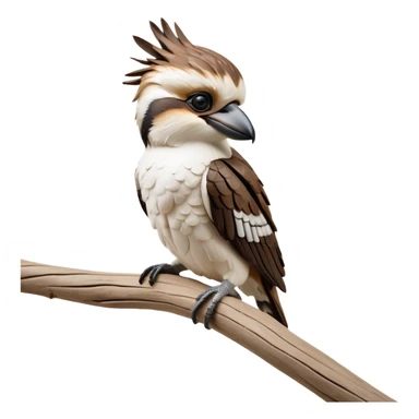 cinematic-kookaburra-realistic-full-body-perched-emoji,-compact-sturdy-frame-balanced-on-a-weathered-branch,-brown-and-white-feathered-wings-folded-neatly,-bold-striped-face-with-a-mischievous-glint-in-its-eye,-massive-sharp-beak-slightly-open-as-if-ready-to-laugh,-simplified-yet-realistic-focused-features,-highly-detailed,-glowing-with-a-warm-golden-light sticker