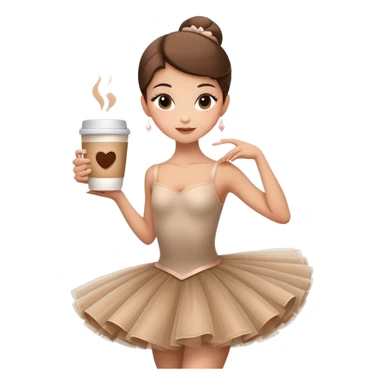 Elegant ballerina in a cappuccino-colored tutu, posing gracefully with a coffee cup sticker