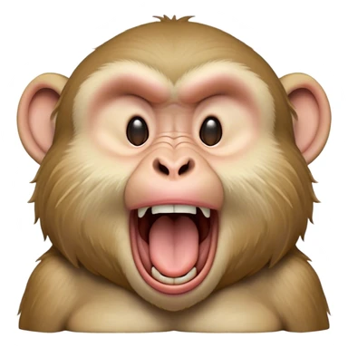 Cinematic Cute Yawning Macaque Portrait Emoji, Head tilted slightly with a dramatic, wide-open yawn, showcasing a gently textured face with half-closed, sleepy eyes and an open, relaxed mouth, Simplified yet irresistibly adorable features, highly detailed, glowing with a soft, cozy glow, high shine, relaxed yet expressive, stylized with a dash of whimsical charm, soft glowing outline, capturing the essence of a drowsy yet affectionate primate that appears ready to stretch out for a nap! sticker