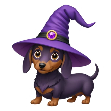 Dachshund dog wear purple wicth hat sticker