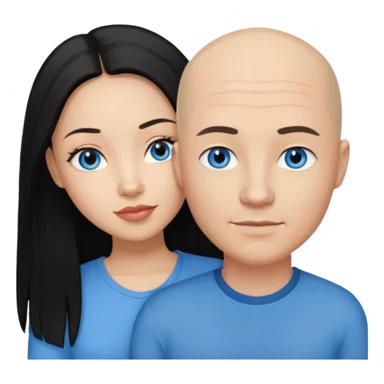 Bald white man blue eyes in love with Filipina woman with long hair and dark eyes sticker