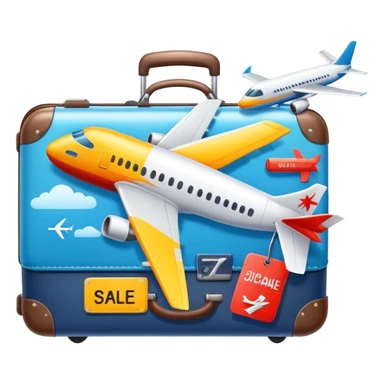 Tour sale with suitcase, airplane and discount tag sticker