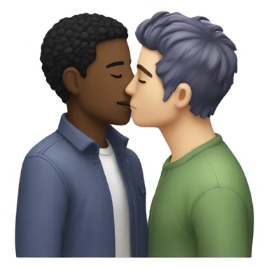 Two men kissing, one of the white with lavender hair and the other person is black with black hair sticker