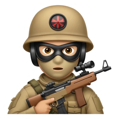 Close-up of a masked army soldier looking through the crosshair of his rifle  sticker