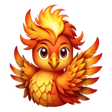 Cinematic Cute Mystical Fire Phoenix Portrait Emoji, Head tilted playfully and inquisitively, showcasing a vibrant, flame-kissed form with intricately detailed feathers in warm shades of red, orange, and shimmering gold, accented by delicate sparks and a gentle, inviting glow; rendered with lifelike detail and soft, radiant light, high shine, enchanting and spirited, styled with a touch of mythic whimsy, soft glowing outline, capturing the essence of a mischievous yet endearing phoenix poised to flutter playfully into your heart! sticker