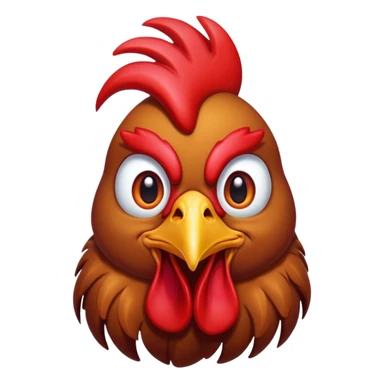 Cinematic Comical Brown Rooster Portrait Emoji, Head tilted dramatically with an exaggeratedly amused expression, featuring a striking, glossy brown plumage with a bold red comb, wide, expressive warm eyes filled with playful disbelief, Simplified yet hilariously expressive features, highly detailed, glowing with a slightly sassy glow, high shine, dramatic yet playful, stylized with an air of cheeky mischief, bright and endearing, soft glowing outline, capturing the essence of a spirited and over-the-top rooster, so meme-worthy it feels like it could crow its way into internet fame instantly! sticker