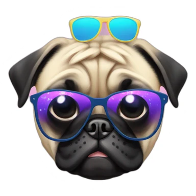 A pug wearing 2024 new years sunglasses sticker