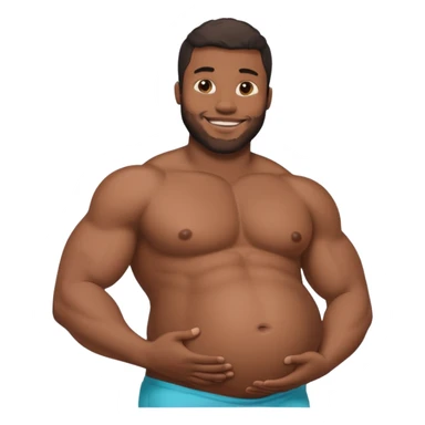 A shirtless pregnant burly black man holding his pregnant belly  sticker