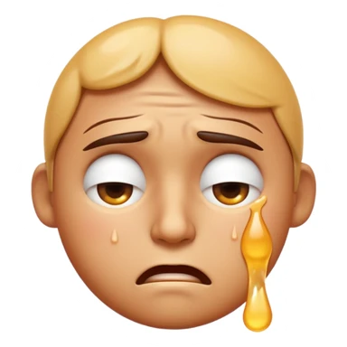Apple-style emoji illustration of a person sweating, overheated face with sweat drops, half-closed exhausted eyes, annoyed or angry expression, soft 3D emoji style, smooth gradients, rounded shapes, centered composition. sticker